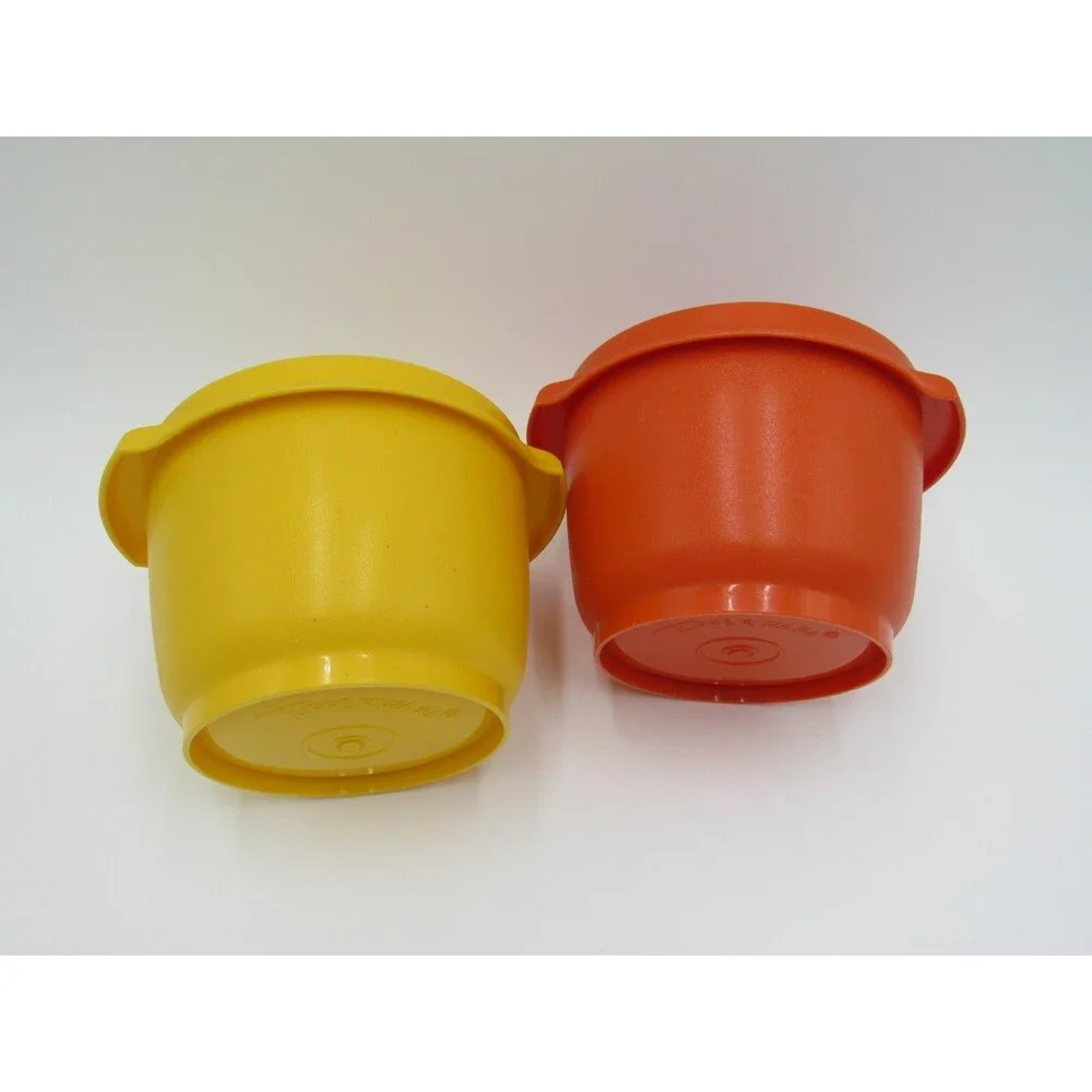 Tupperware Servalier 886 Orange Yellow Harvest Bowls Vintage 70s Retro Soup Cup